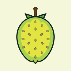 Cartoon Soursop Illustration Showing the Fruit with Seeds and a Stem