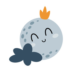 Kawaii full moon with crown and cloud in boho style. Vector celestial baby illustration.