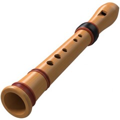 Naklejka premium Wooden recorder musical instrument with finger holes and decorative bands