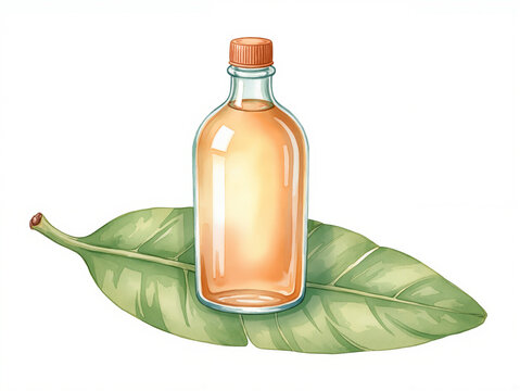 Batana oil bottle resting on fresh green banana leaf showcasing natural beauty and skincare benefits.