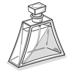 Vector art of elegant perfume bottle with a geometric design, , showcasing a modern and minimalist style with clean lines and a transparent glass container for fragrance