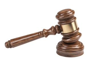 Wooden gavel, gold band, legal