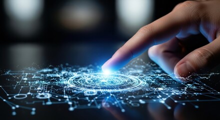 Finger touching glowing digital interface concept art