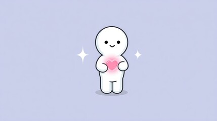 An illustration in cartoon style of a white character holding its chest with a glowing heart inside, symbolizing self-acceptance.