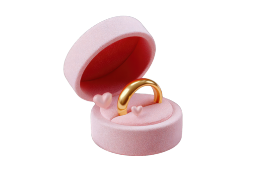 Pink ring box with gold rings and hearts - Powered by Adobe