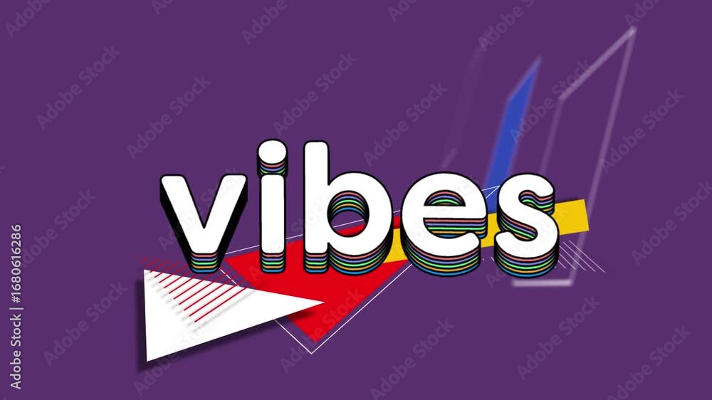Aufkleber animation of vibes text over shapes on purple background