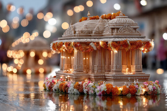 Ayodhya temple decorated for Vijayadashami.