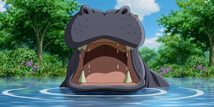 Anime style hippo - cartoon hippopotamus 
