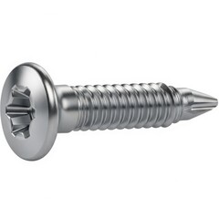 Close up of a self drilling metal screw with phillips head
