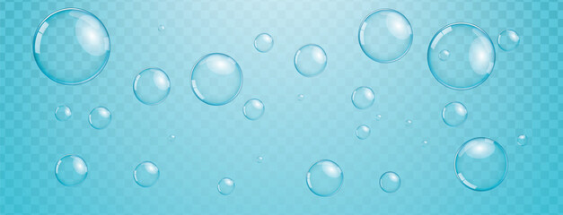 Transparent clear bubble floating water sphere realistic soap bubble blue background light reflection clean freshness airy delicate cheerful purity