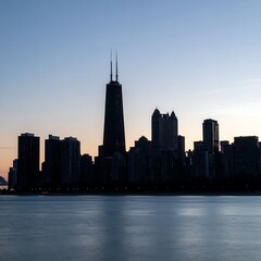 Fototapeta premium Silhouette city skyline at dawn