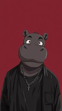 Anime style hippo - cartoon hippopotamus 
