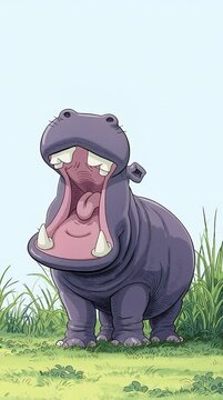 Anime style hippo - cartoon hippopotamus 