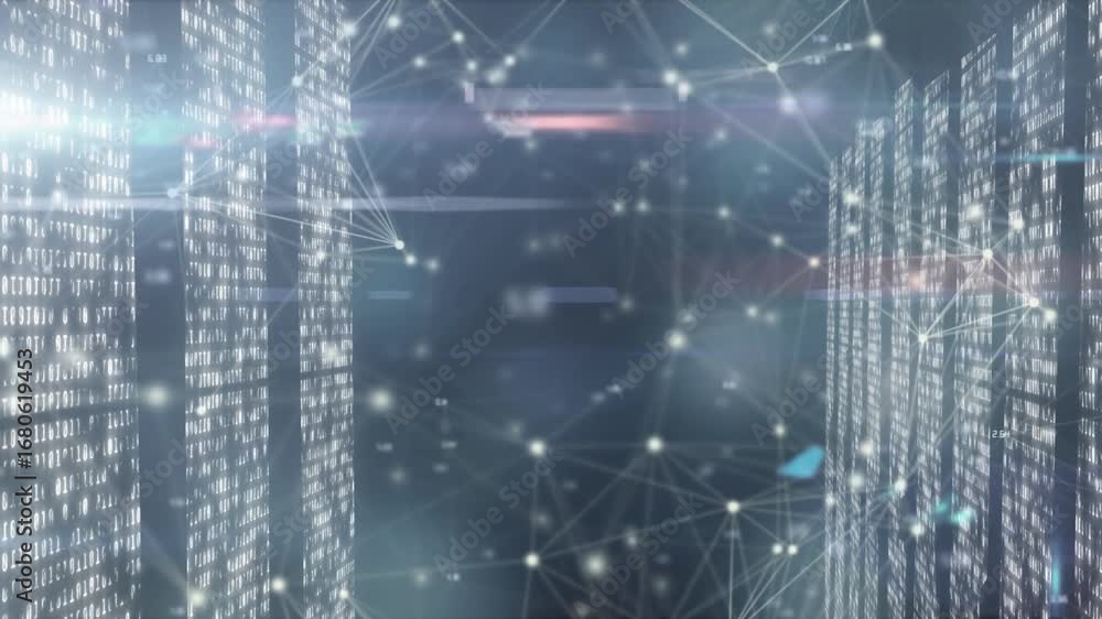 Aufkleber animation of network connecting dots with financial data on digital interface