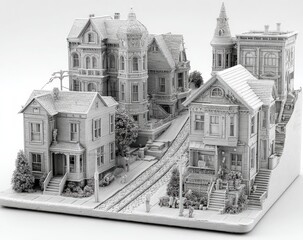 Obraz premium Detailed 3D model of a San Francisco Victorian neighborhood