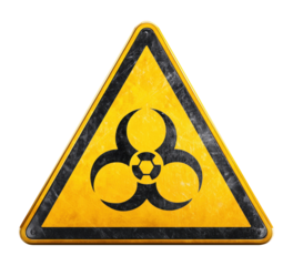Old Yellow triangular biohazard warning sign with black symbol isolated on transparent background
