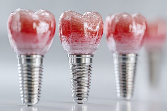 Dental implants, close-up, 3 teeth
