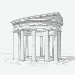 Circular temple with columns in classical architectural style