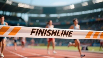 Athletes approaching the finish line in a stadium race
