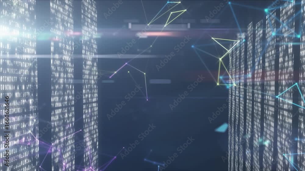 Aufkleber animation of network connecting dots with financial data on digital interface