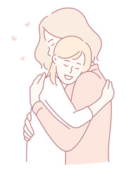 This beautiful illustration showcases a warm hug shared between two people, embodying deep affection and connection