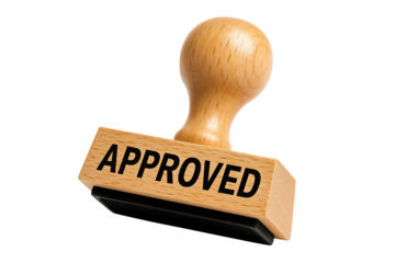 Wooden Rubber Stamp with Approved Text on Isolated Background for Business or Admin Use