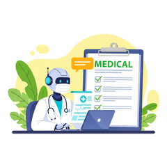 Ai robot doctor analyzing medical chart with digital technology and healthcare innovations isolated on transparent background