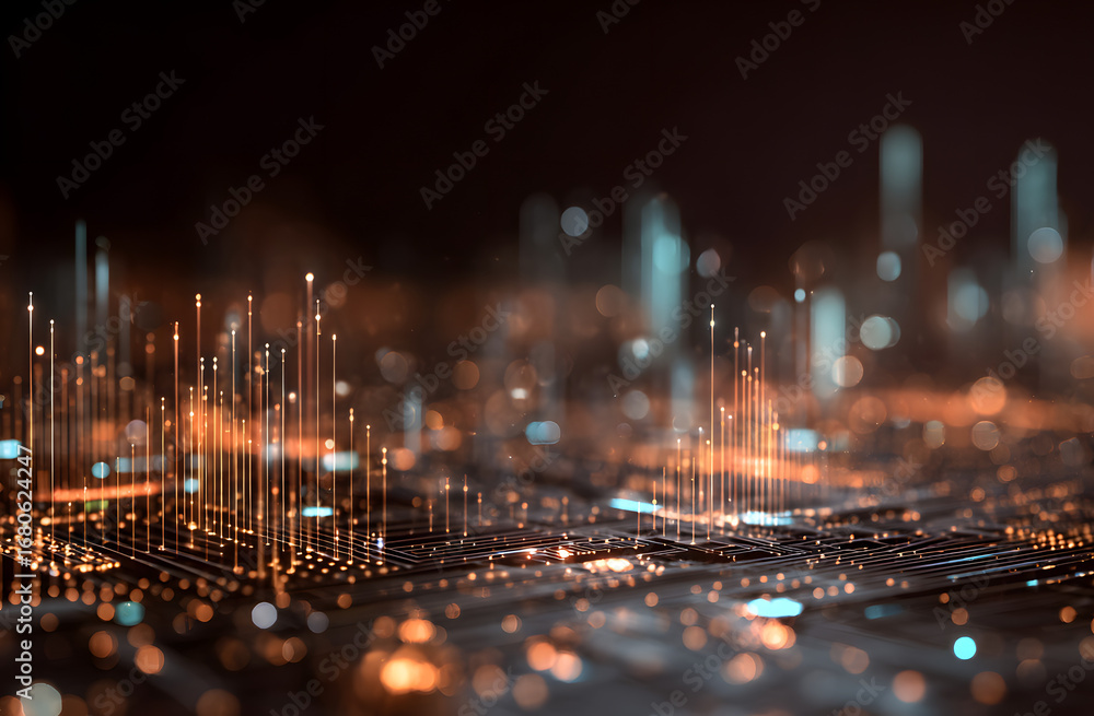 Poster abstract tech image displays data analytics, gaming nnovation. artificial inteligence optimizes play