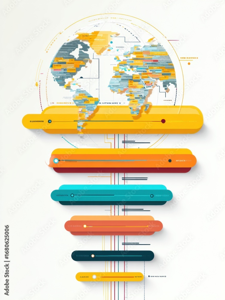 Aufkleber infographic representation of global data trends with vibrant color blocks and world map overlay