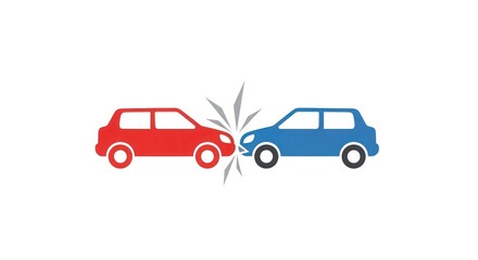 Fototapeta premium A red and blue car collision, impact shown with a starburst effect.