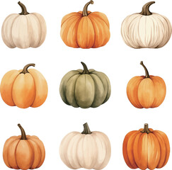 Watercolor Halloween pumpkins collection