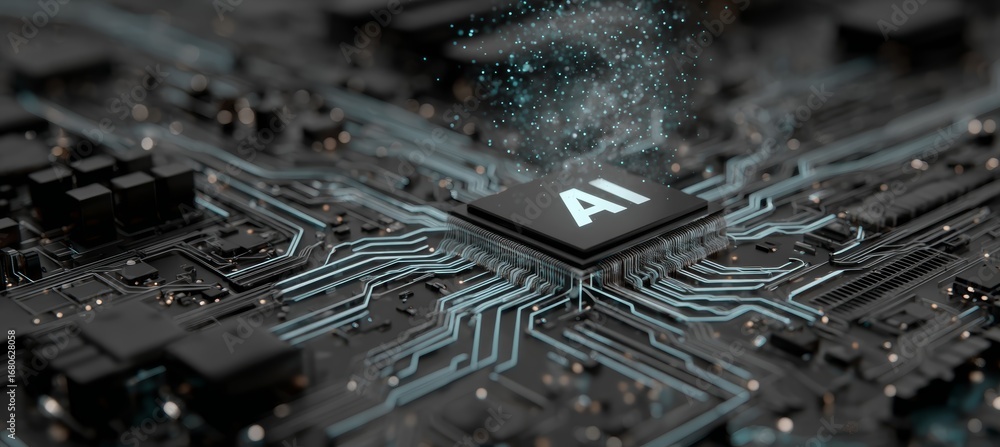 Aufkleber ai computer microchip. generative ai technology.