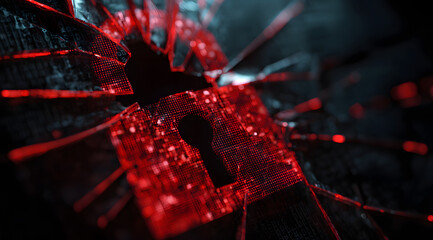 Hacker attack. Security breach, system hacked, interet cyber attack alert withred broken padlock, cyberscurity