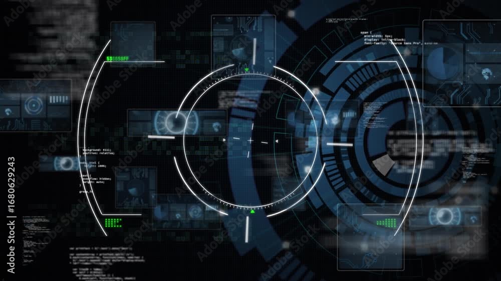Aufkleber animation of infographic data processing with hud on digital interface