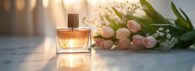 Modern Cosmetic Branding Scene with Perfume Bottle,

Sophisticated Perfume Product on Marble Surface