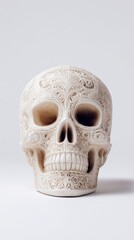 Obraz premium Intricately carved skull embracing Dia de Muertos, gothic artistry blending baroque elegance and skeletal whispers