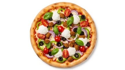Deliciously topped pizza with fresh vegetables and creamy topping.