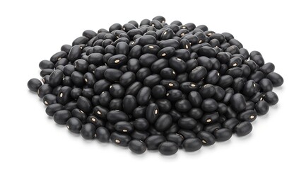 A pile of raw, dried black turtle beans isolated on a clean white background.