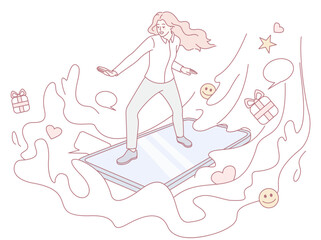 A vivid and creative representation of engaging with social media platforms and digital communication channels