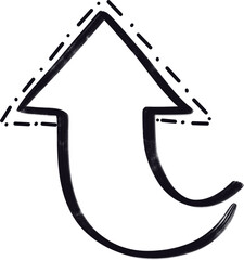 The arrow points up, black and white, drawn by hand.