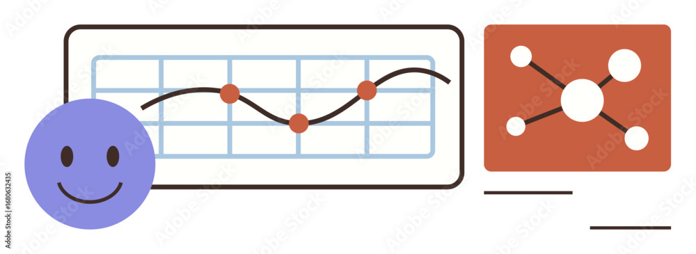 Poster smiling face next to a line graph with red data points and a network connection diagram. ideal for a
