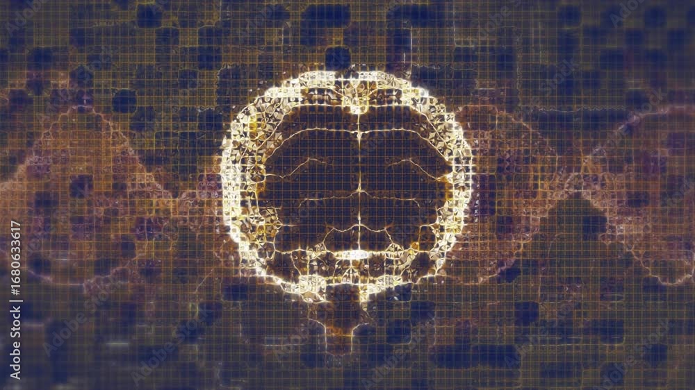 Aufkleber animation of 3d human brain, dna rotating against abstract pattern on computer graphic background