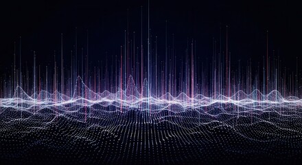 Abstract digital data visualization with glowing particles and waves