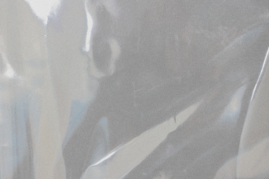 Plastic wrap transparent texture overlay effect. Polyethylene packaging of vinyl wrap or cd cover. Shrink crumpled plastic bag sleeve, package mockup illustration