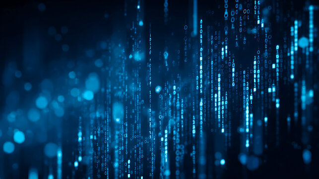 Abstract blue digital data streams cascading in a futuristic network