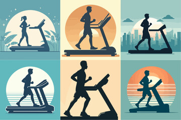 Fototapeta premium vector illustration set of silhouettes of a treadmill