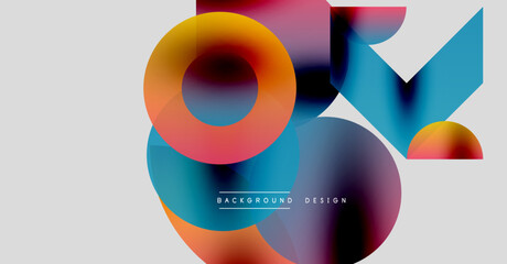 Abstract colorful shapes overlap. Modern design features vibrant hues, gradients, text reading background design. Minimalist aesthetic, clean composition.