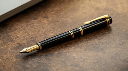Pen and notebook on a workspace with a laptop, encouraging productivity and inspiration.