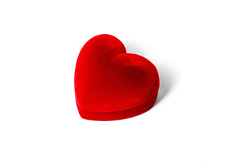 red heart-shaped box for jewellery  on white background