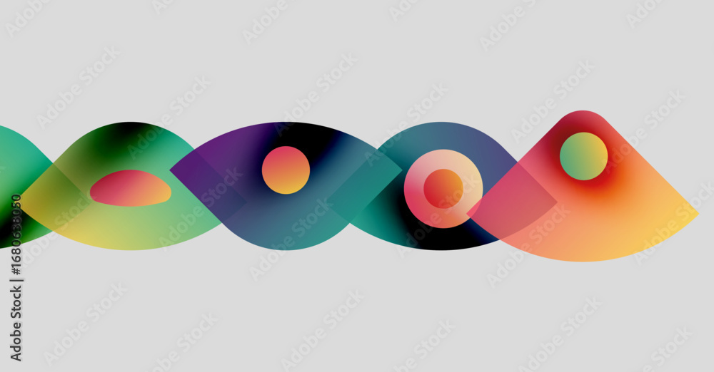 Aufkleber abstract colorful shapes overlap creating wavy pattern. gradient hues blend smoothly, forming dynami